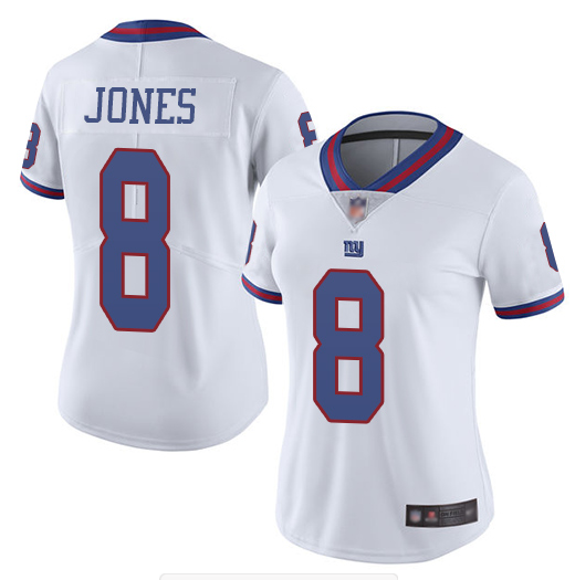 Women's New York Giants #8 Daniel Jones White Color Rush Limited Stitched NFL Jersey(Run Small)